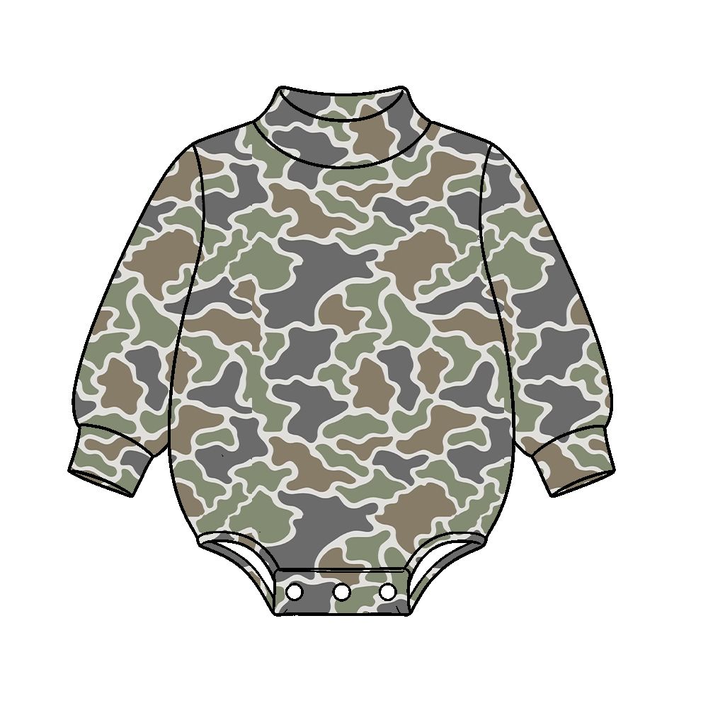 ( Moq 5 ) Preorder Baby Boys Infant Long Sleeves Bubble Mock Neck Romper Camo Clothes