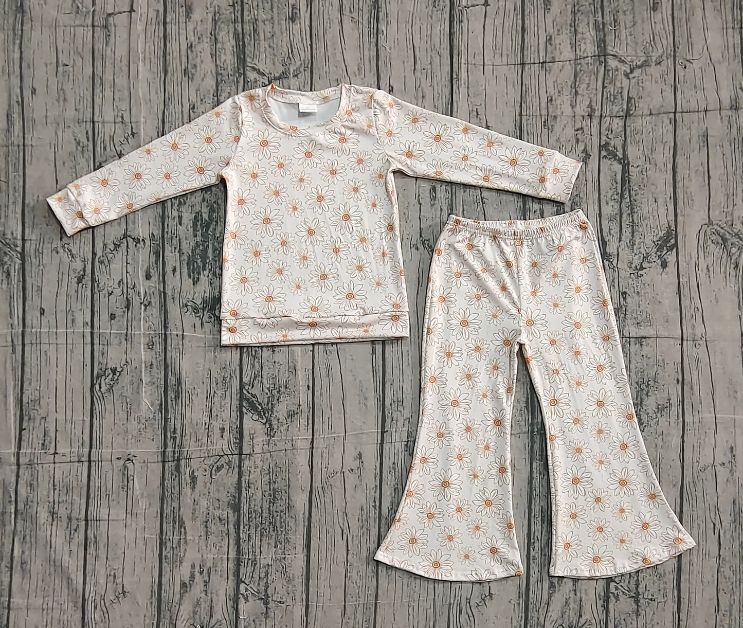 Baby Girls Kids Long Sleeves Shirt Bell Bottoms Pants Flower Clothes Set RTS
