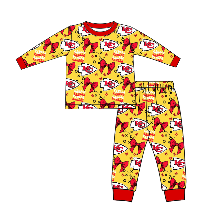 Baby Girl Long Sleeves KC Bows Team Shirt Pants Set Pajamas ( Moq 5 )