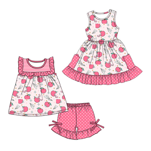 ( Moq 5 Each Style ) Baby Girls Kids Apple Sibling Back to School Dress Set