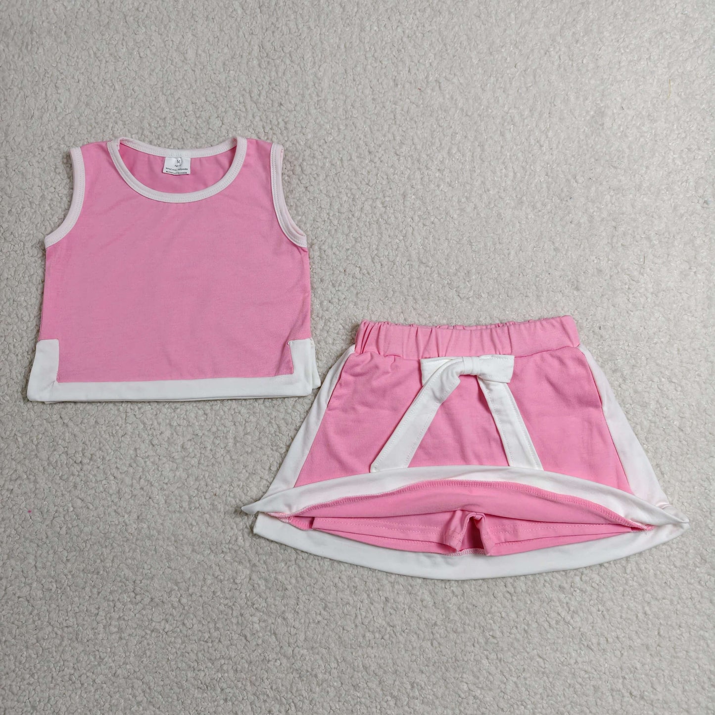 Baby Girls Kids Sleeveless Pink Tops Skirt Shorts Cotton Set RTS