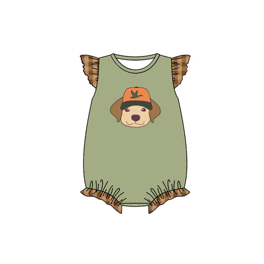 Baby Girl Short Sleeves Dog Duck Bubble Green Romper Moq 5