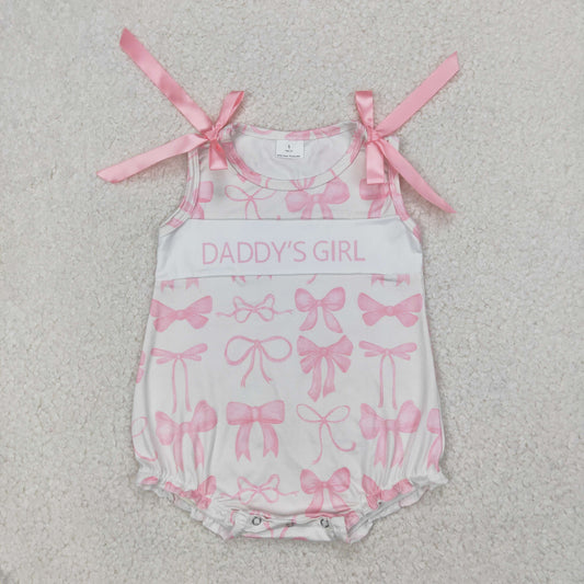 Baby Kids Sleeveless Pink Bows Daddy's Girl Bubble Romper RTS