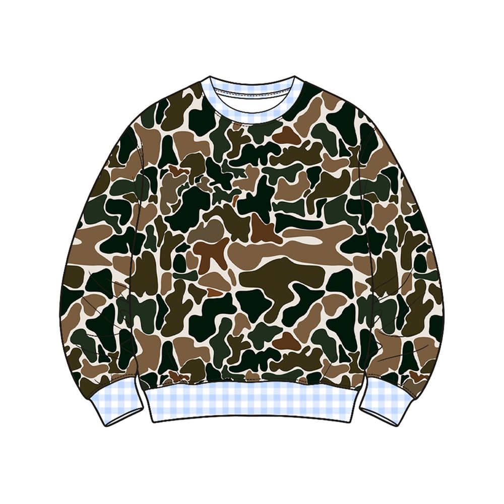 ( Moq 5 ) Preorder Baby Boys Kids Long Sleeves Plaid Pullover Shirt Tops Brown Camo Clothes