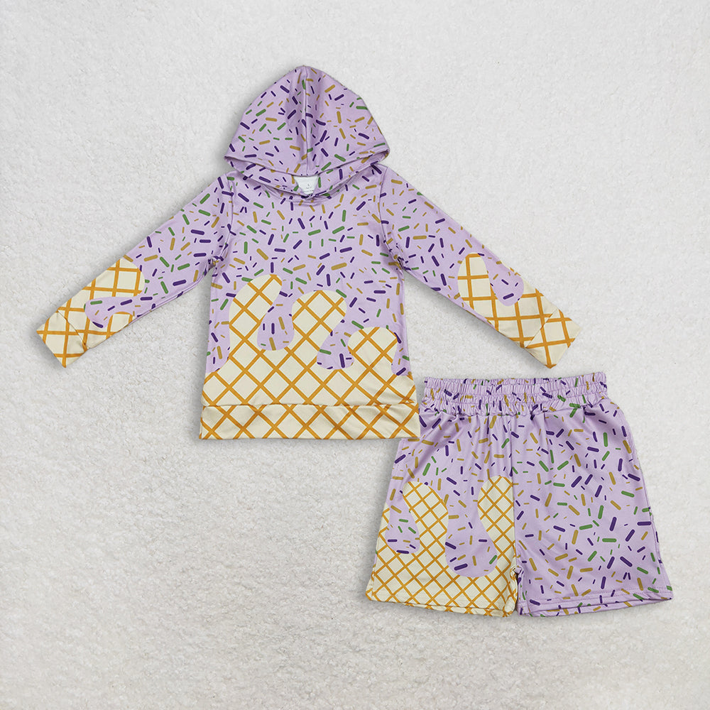 Baby Boys Kids Long Sleeves Sprinkles Drips Hoodie Shirt Pockets Shorts Lavender Clothes Set RTS
