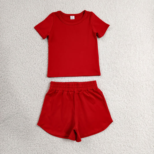 Baby Girls Kids Short Sleeves Red Shirt Skirt Shorts Yoga Active Set Clothes RTS