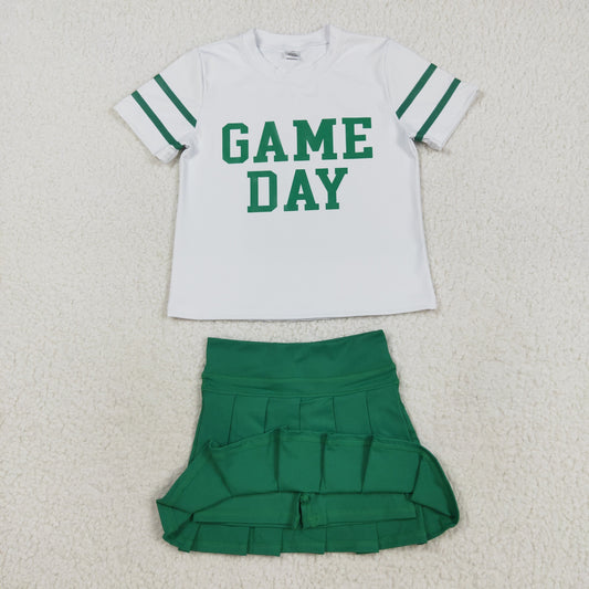 Baby Girl Short Sleeves Game Day Shirt Green Yoga Active Skort Team Cheer Set