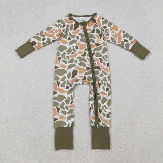 Baby Boy Infant Long Sleeves Camo Zipper Pajamas Romper RTS