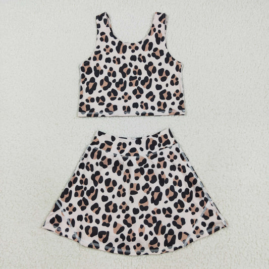 Baby Girl Sleeveless Leopard Tops Skort Yoga Active Set RTS
