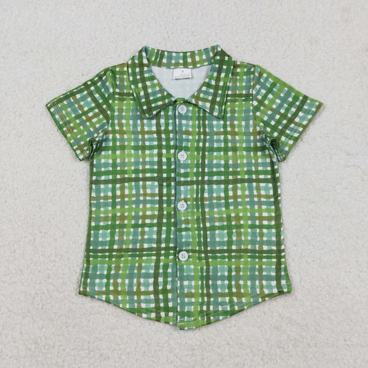 Baby Boys Short Sleeves St Patrick Buttons Green Plaid Shirt Tops RTS