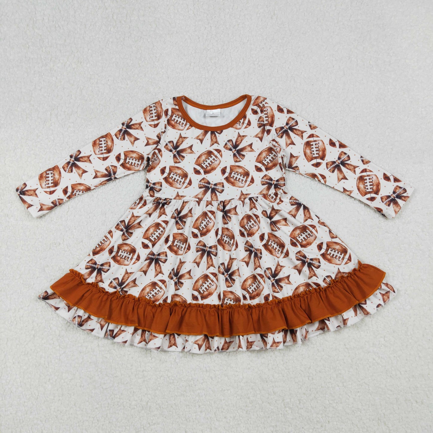 Baby Girl Long Sleeves Football Bows Ruffle Knee Length Dress RTS