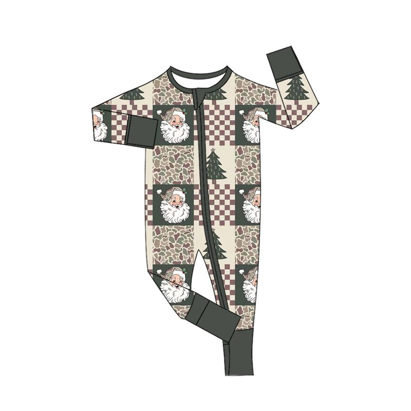 ( Moq 5 ) Preorder Baby Boys Kids Santa Tree Camo Print Christmas Zipper Footie Sleeper Romper Clothes