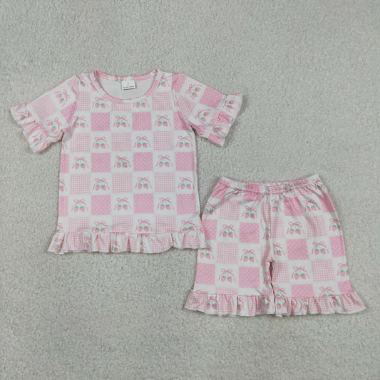 Baby Girls Short Sleeves Strawberry Bows Shirt Shorts Summer Clothes Set RTS