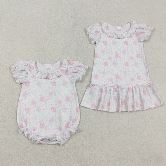 Sibling Baby Girls Kids Short Sleeves Flower Ruffle Romper Dress Summer Clothes RTS