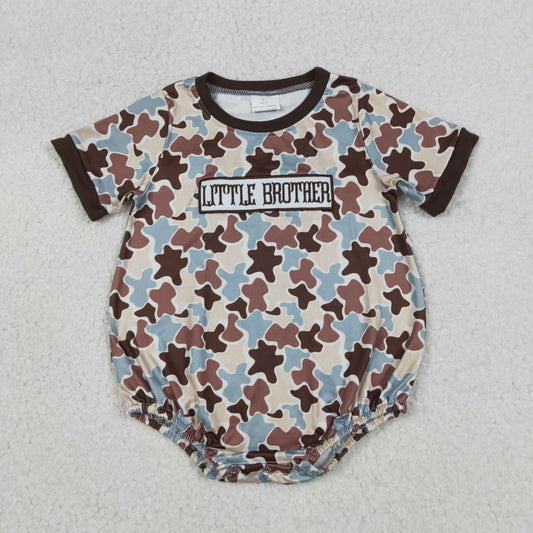 Baby Boys Short Sleeves Embroidery Little Brother Bubble Camo Romper RTS