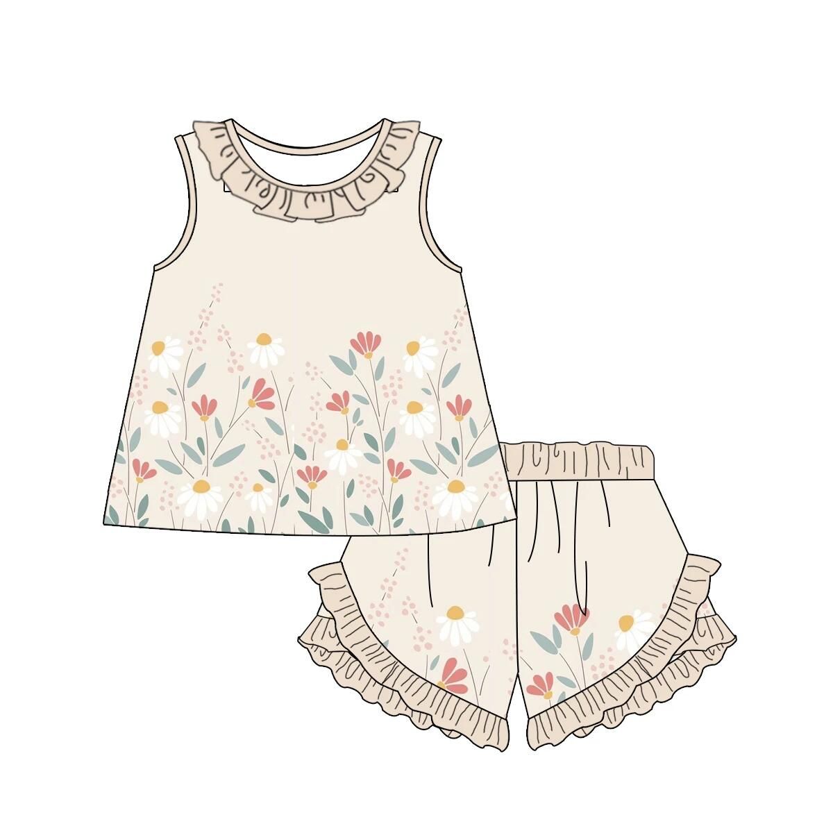Moq 3 Pre-order GSSO0466 Baby Girl Sleeveless Tops Shorts Floral Set