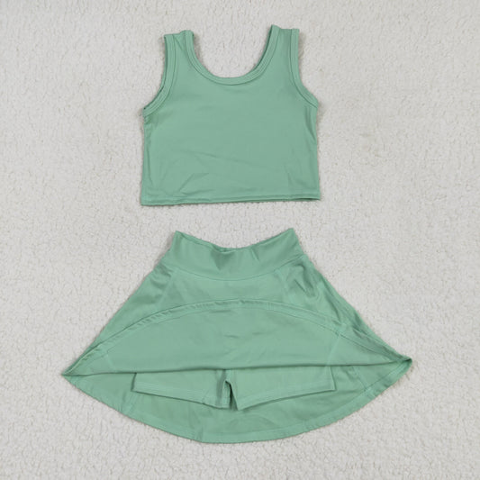 Baby Girl Green Vest Shorts Skirt Skort Clothes Yoga Active Wear Set RTS