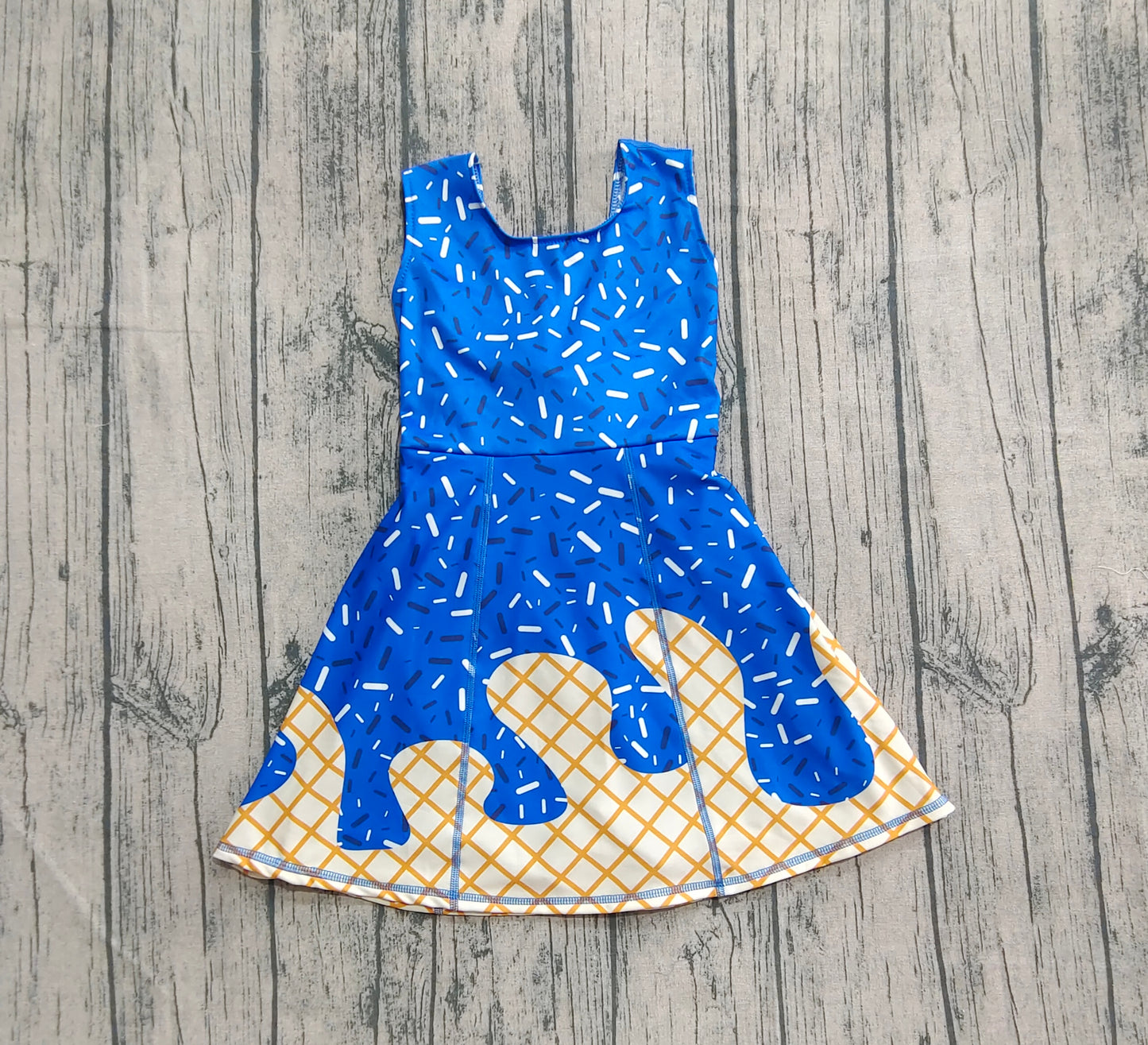 Baby Girl Sleeveless Drips Summer Blue Knee Length Yoga Active Dress RTS
