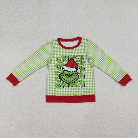 Baby Boy Long Sleeves Green Face Christmas Plaid Shirt RTS