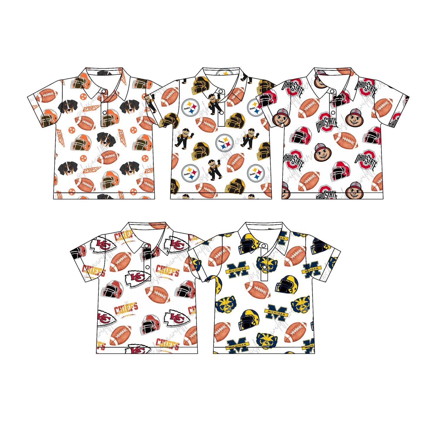 ( Moq 5 Each Style ) Sibling Baby Boys Kids Short Sleeves Football Team Buttons Shirts Tops Summer Clothes