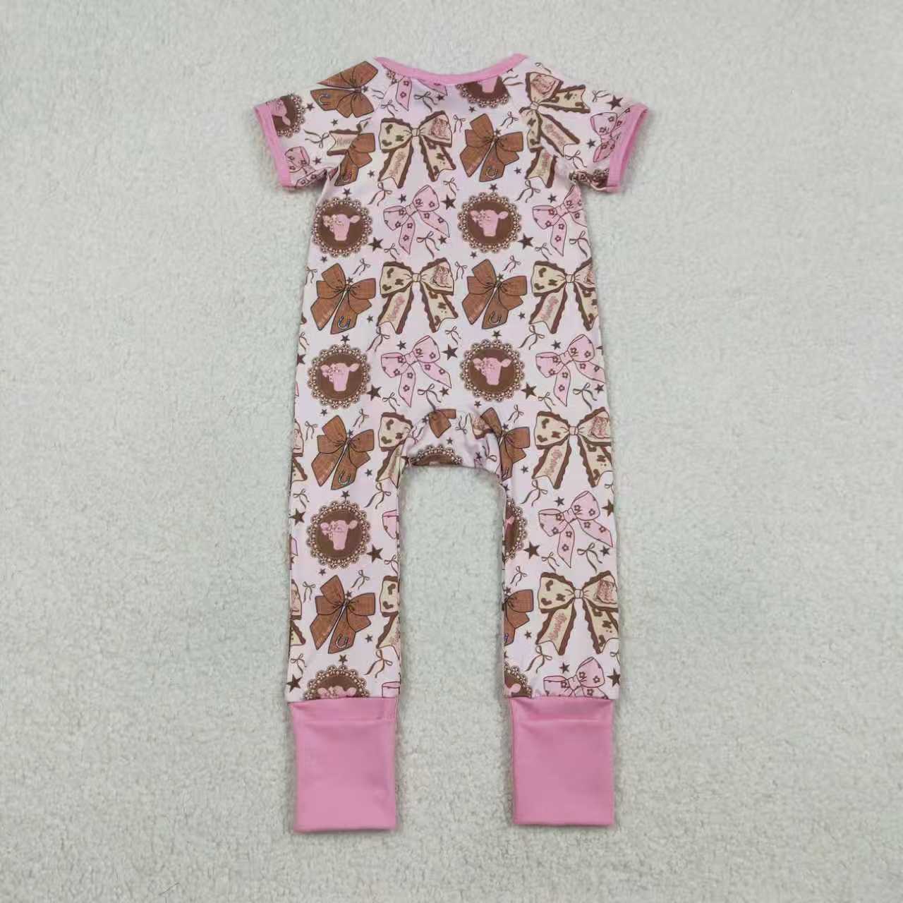 Sibling Baby Girls Bows Highland Cows Ruffle Pants Western Pajamas Set Ruffle Dress Zipper Romper