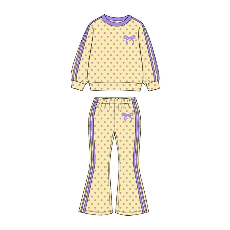 ( Moq 5 ) Preorder Baby Girls Kids Long Sleeves Dots Shirt Pants Bows Set Yellow Clothes