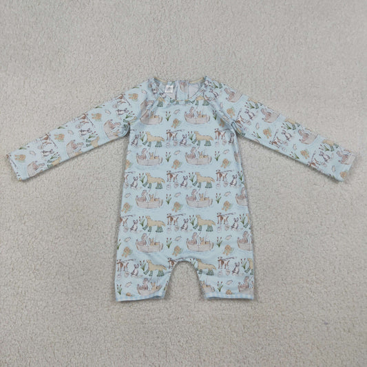 Baby Boys Kids Long Sleeves Dogs Zipper Blue One-piece Swimsuit RTS