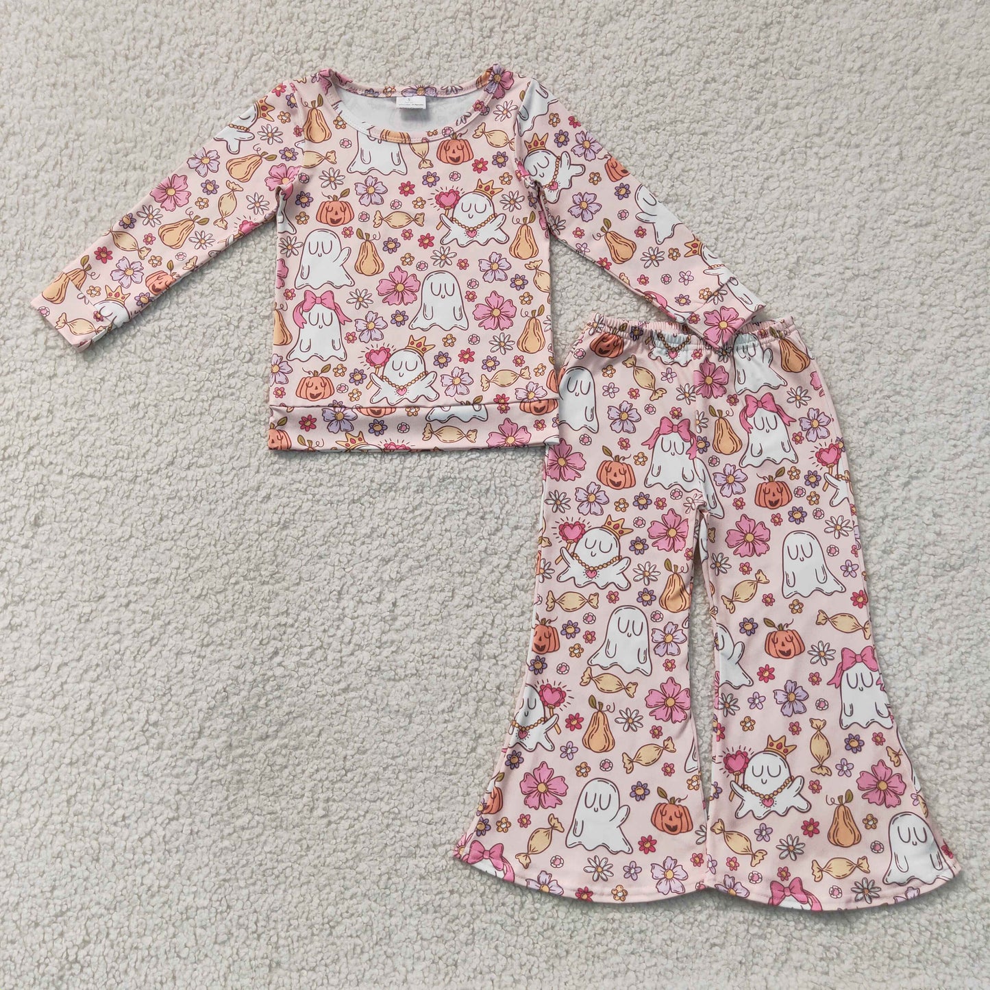 Baby Girls Kids Ghosts Pumpkins Flower Shirt Bell Pants Halloween Set Clothes RTS