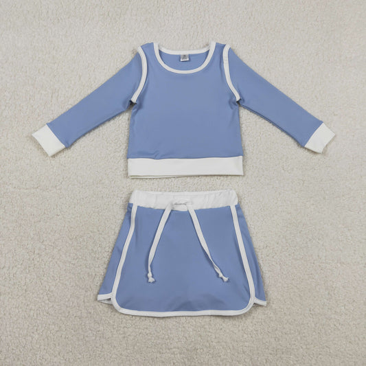 Baby Girls Kids Blue Long Sleeve Shirt Skirts Shorts Yoga Active Clothes Set