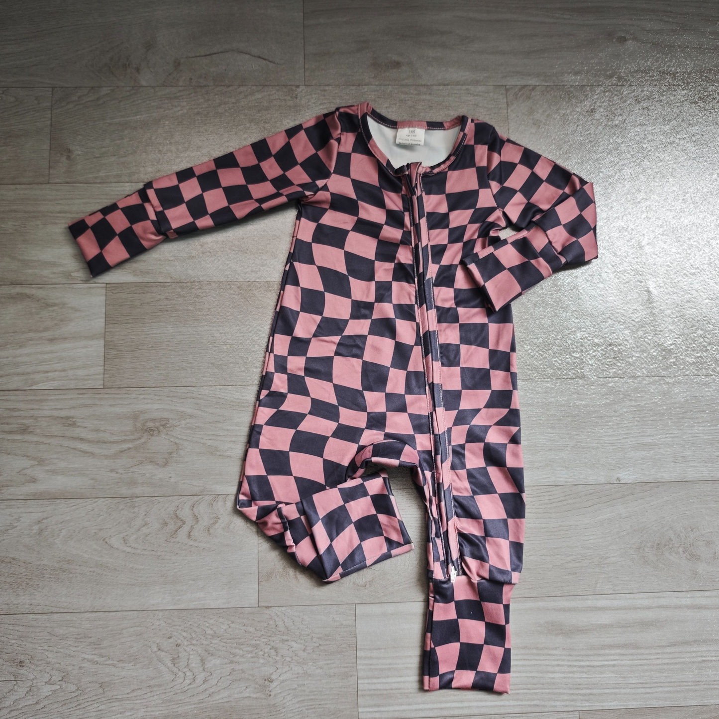 ( No moq ) Preorder Baby Boys Kids Long Sleeves Brown Black Plaid Zipper Footie Sleeper Romper Clothes