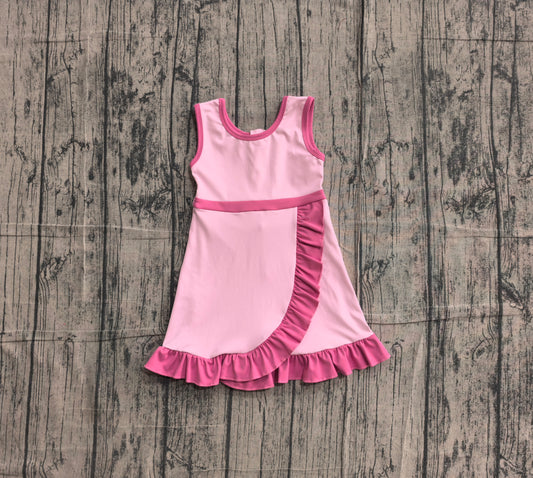 ( No moq ) Preorder Baby Girls Kids Sleeveless Shorts Scallop Dress Yoga Active Pink Clothes