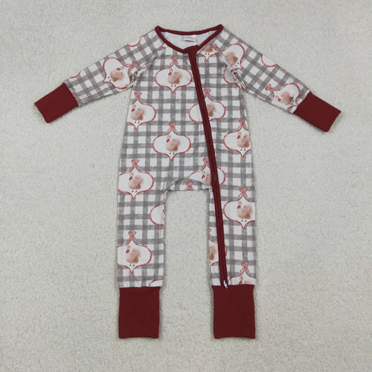 Girls Infant turky Bows Plaid Thanksgiving Zipper Sleeper Romper RTS