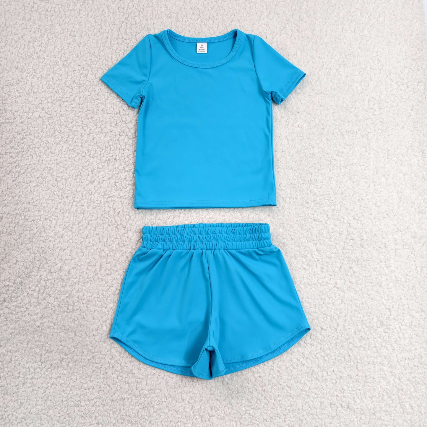Baby Girls Kids Short Sleeves Blue Shirt Skirt Shorts Yoga Active Set Clothes RTS