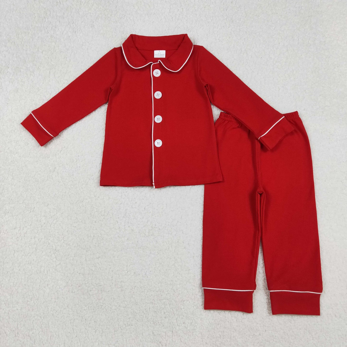 Sibling Boys Girls Long Sleeves Red Buttons Shirt Pants Christmas Cotton Pajamas Set RTS