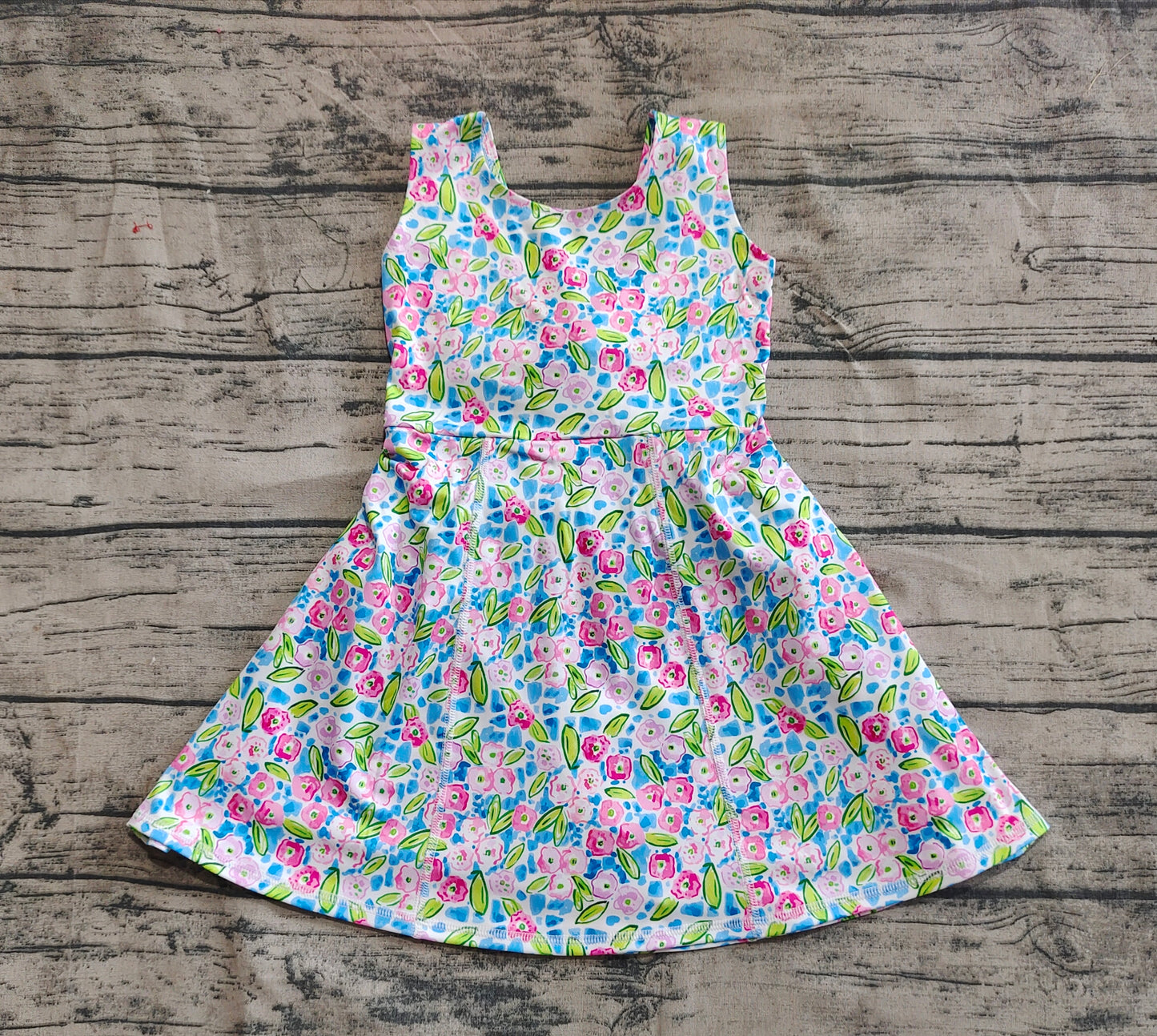 Baby Girl Kids Toddler Sleeveless Flower Yoga Active Wear Blue Dress RTS