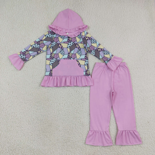 Baby Girls Kids Long Sleeves Halloween Hoodie Ruffle Tops Purple Pants Set Clothes RTS