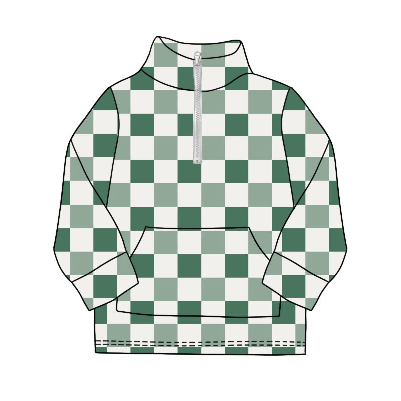 Baby Boy Long Sleeves Green Checkered Zipper Tee Shirt