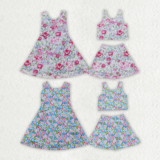Baby Girl Sleeveless Flower Skorts Sibling Yoga Athletic Set Dress RTS