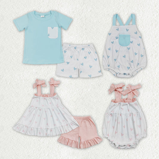 Baby Boy Girl Valentines Hearts Sibling Romper Outfit Clothing Set