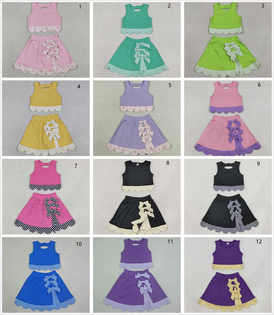 Sibling Baby Girls Kids Sleeveless Vests Bows Skirts Shorts Yoga Active Clothes Sets RTS