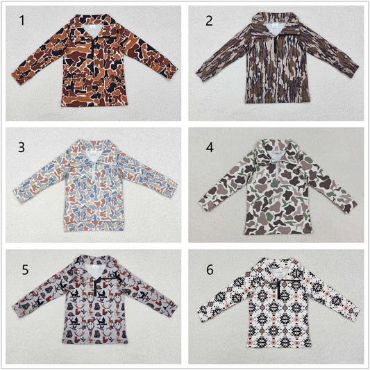 Sibling Boys Kids Long Sleeves Ducks Dogs Deer Camo Zipper Shirt Pullover Tops Clothes RTS