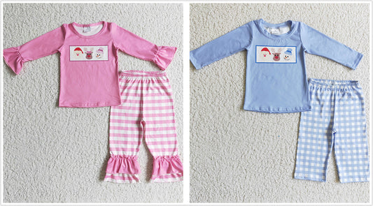 Sibling Boys Girls Christmas Santa Deer Snowmen Tops Stripes Pants Pajamas Sets RTS