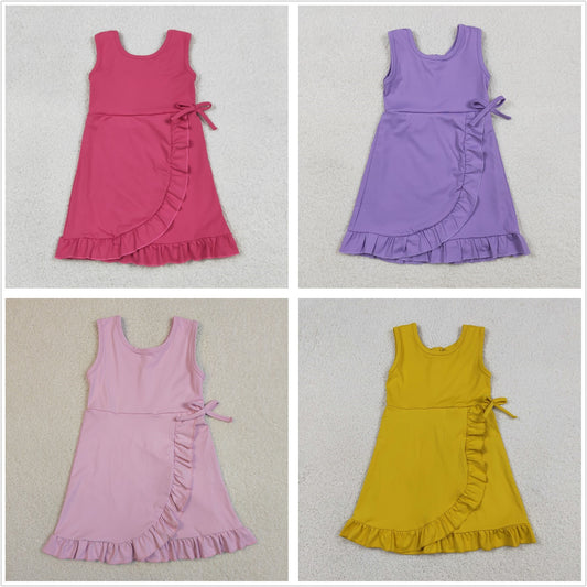 Sibling Baby Girl Kids Sleeveless Bows Knee Length Yoga Active Ruffle Dresses RTS
