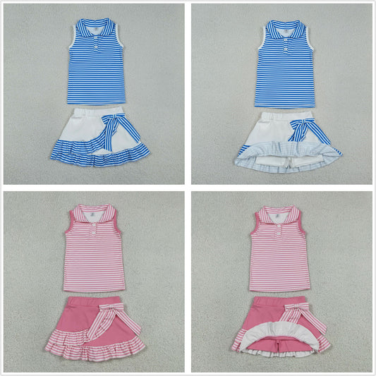 Sibling Baby Girls Stripes Tops Ruffle Bow Skirts Shorts Yoga Active Clothes Sets RTS