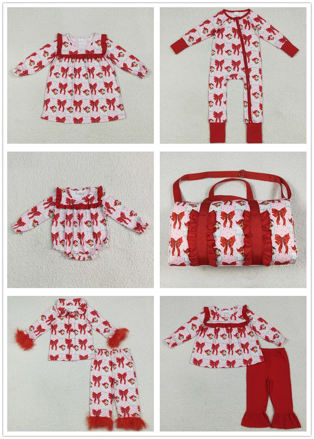 Baby Girl Long Sleeves Santa Red Bows Sibling Christmas Romper Dress Outfit RTS