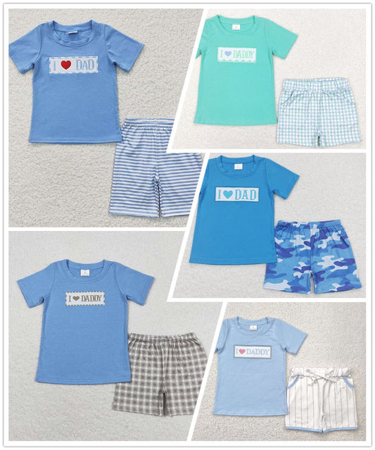 Baby Boy Short Sleeves Embroidery I love Dad Shirt Shorts Sibling Clothes Set RTS