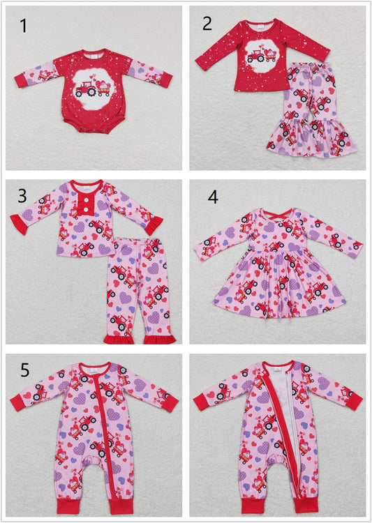 Sibling Girls Kids Valentine's Hearts Trucks Romper Dress Sets Clothes RTS