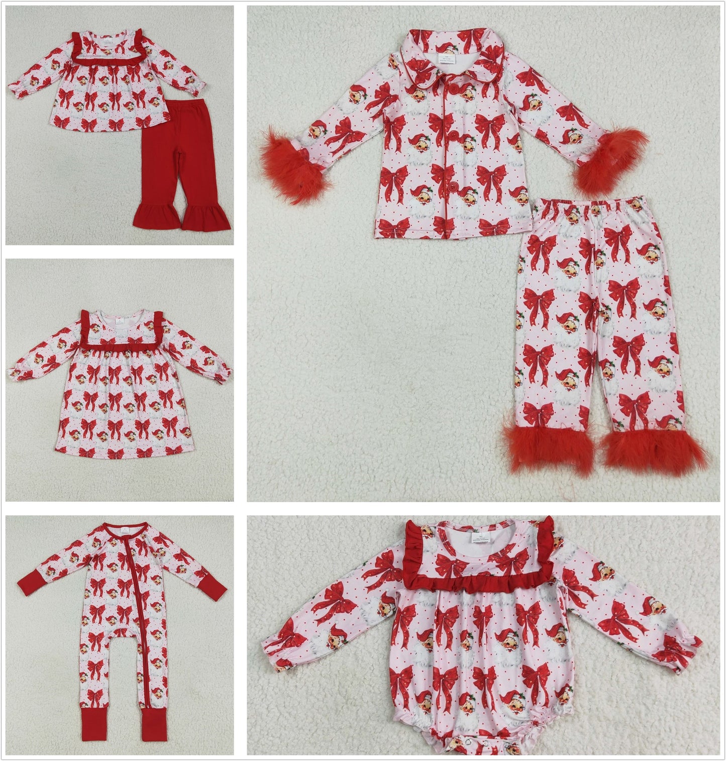 Baby Girl Long Sleeves Santa Red Bows Sibling Christmas Romper Dress Outfit RTS