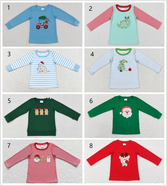 Sibling Boys Kids Long Sleeves Embroidery Christmas Shirt Tops RTS