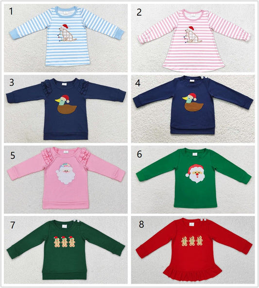 Sibling Boys Girls Embroidery Santa Ducks Dogs Gingerbread Christmas Shirt Tops